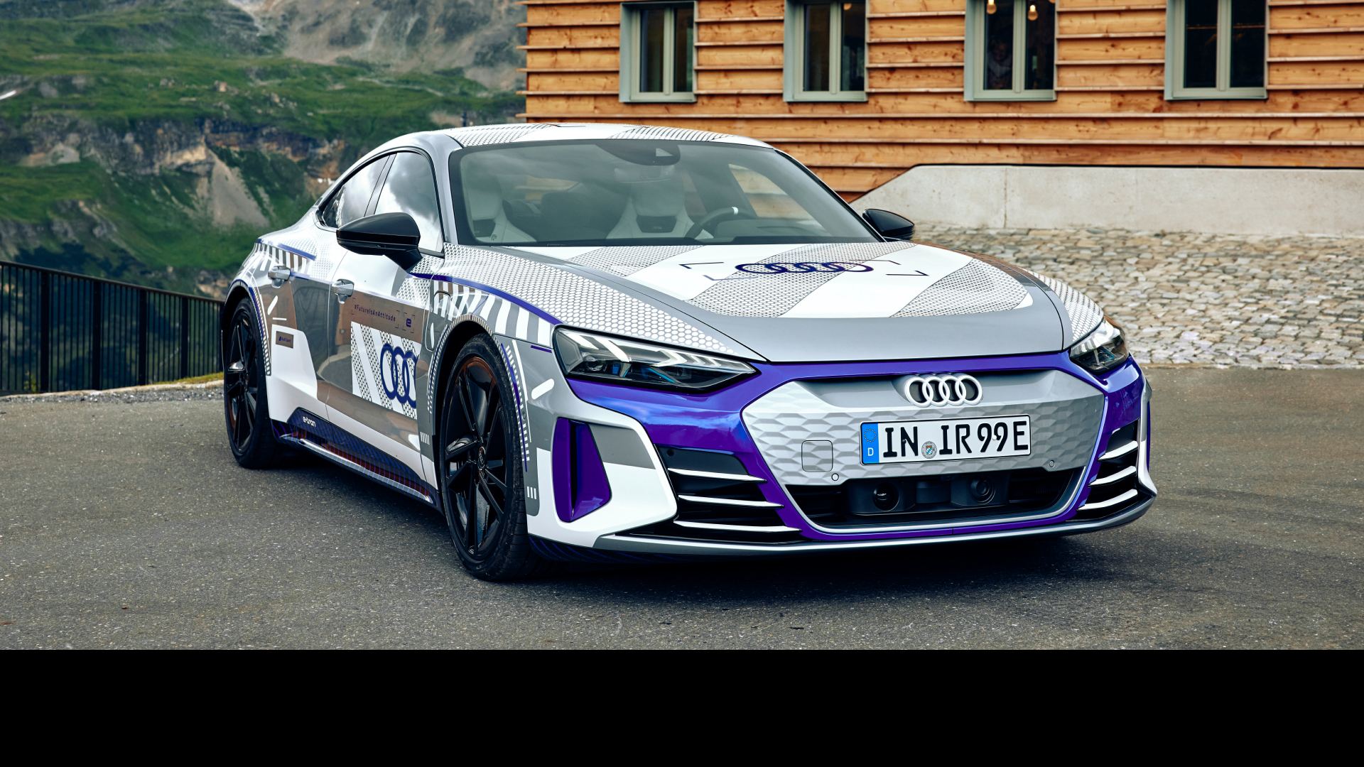 Front view of the Audi RS e-tron GT ice race edition.