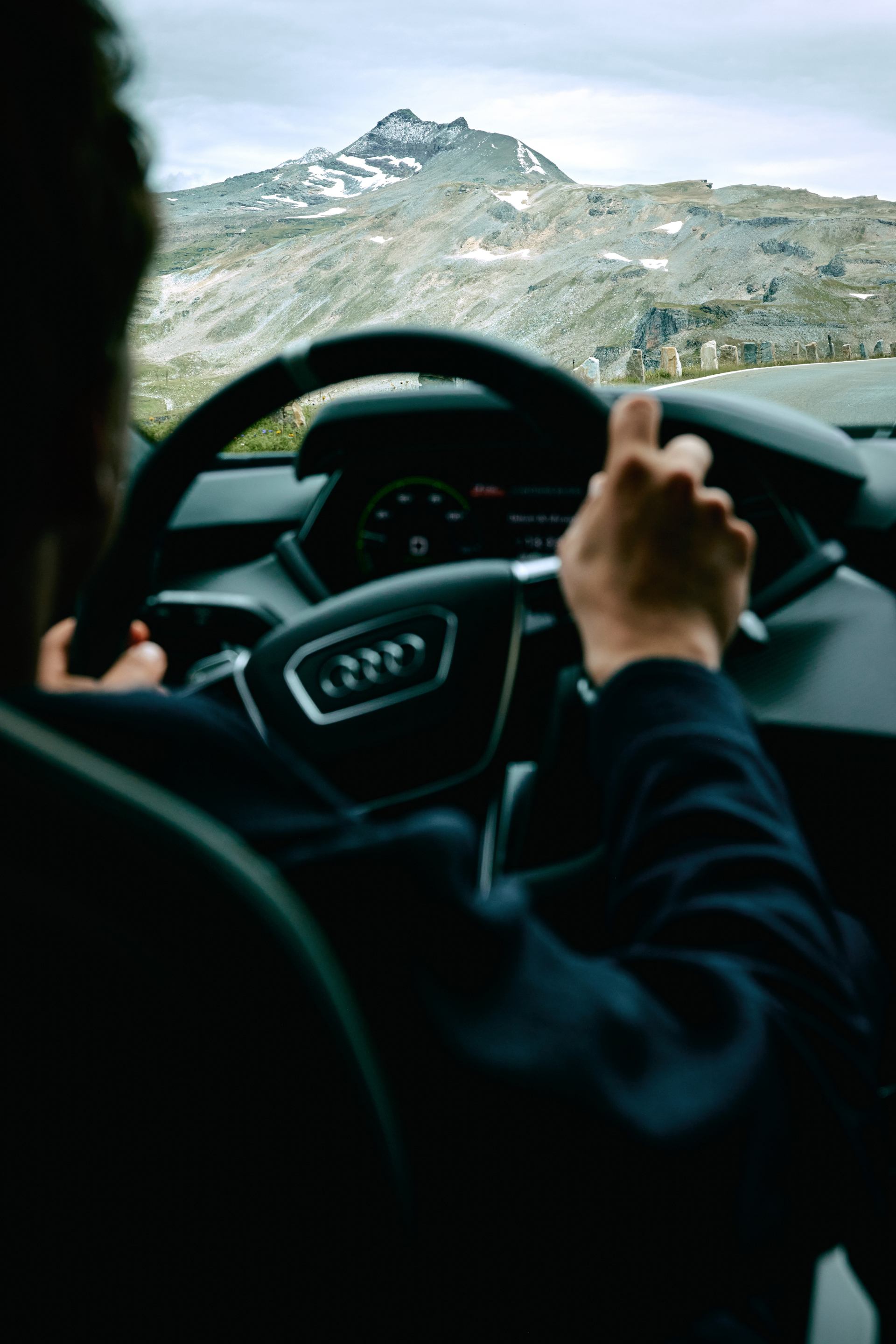 View through the windscreen while driving.