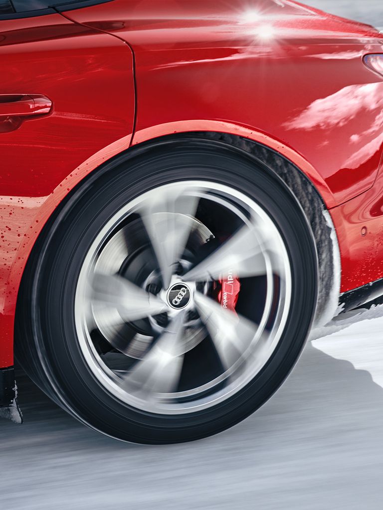 A view of the rear wheel on the Audi RS e-tron GT.