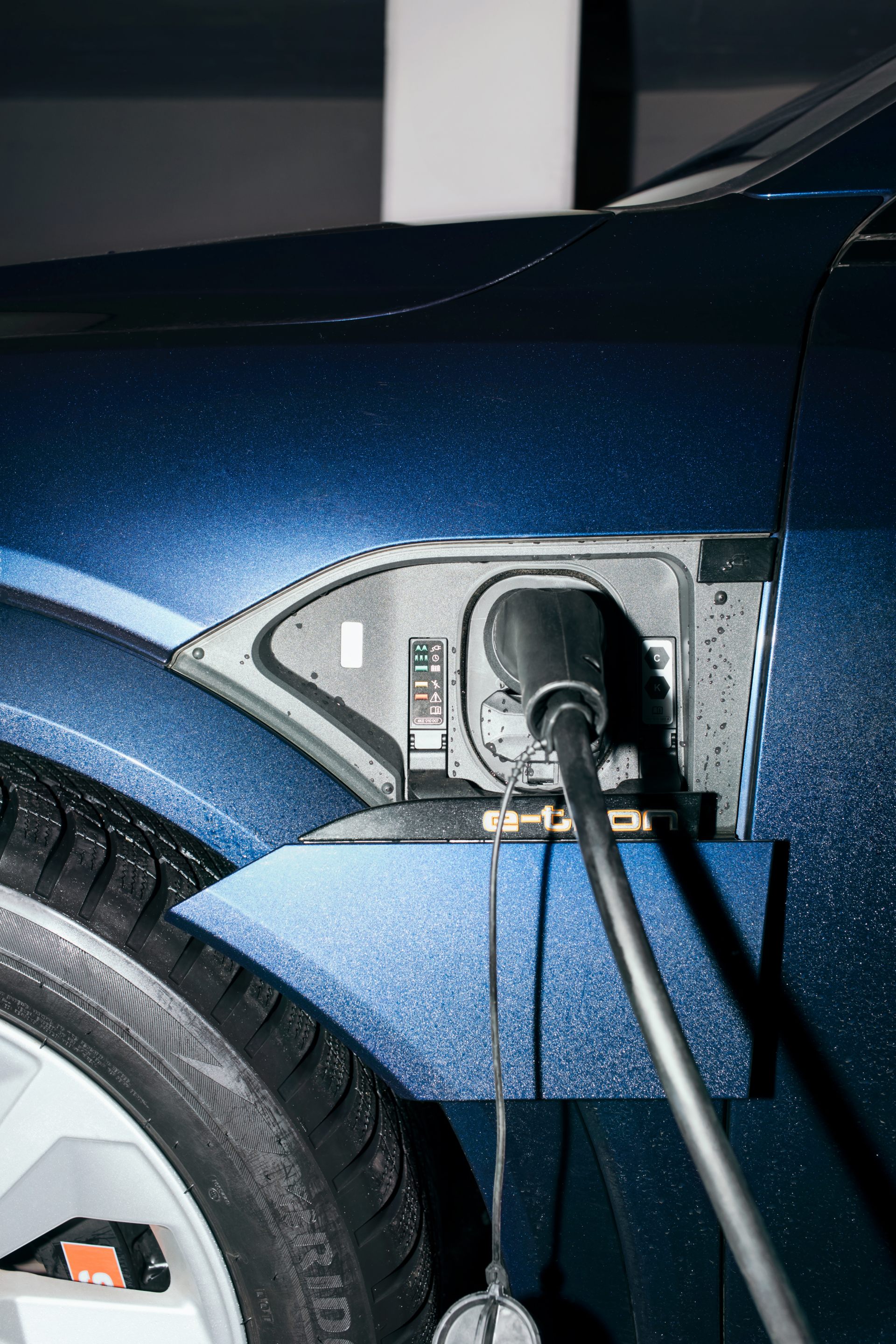 Close-up of the charging socket of the Audi e-tron.