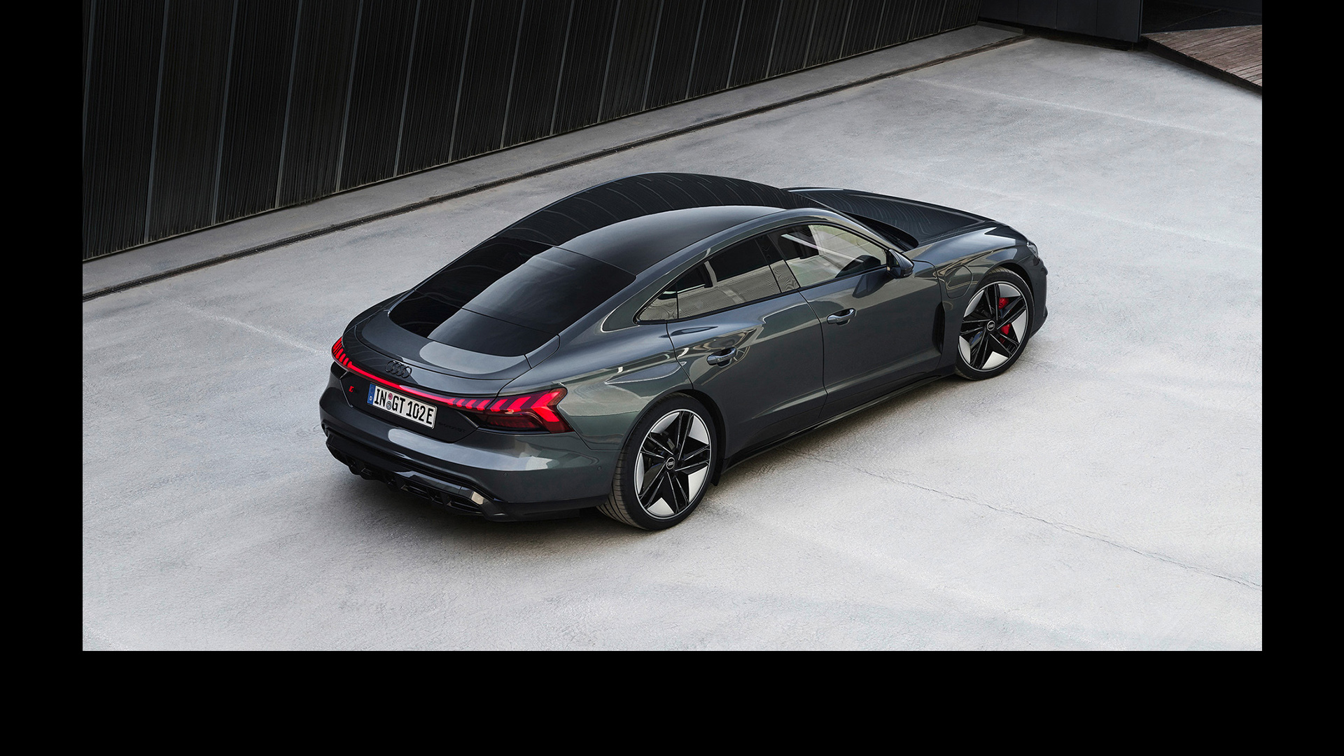 A high-angle shot of the side of the Audi RS e-tron GT