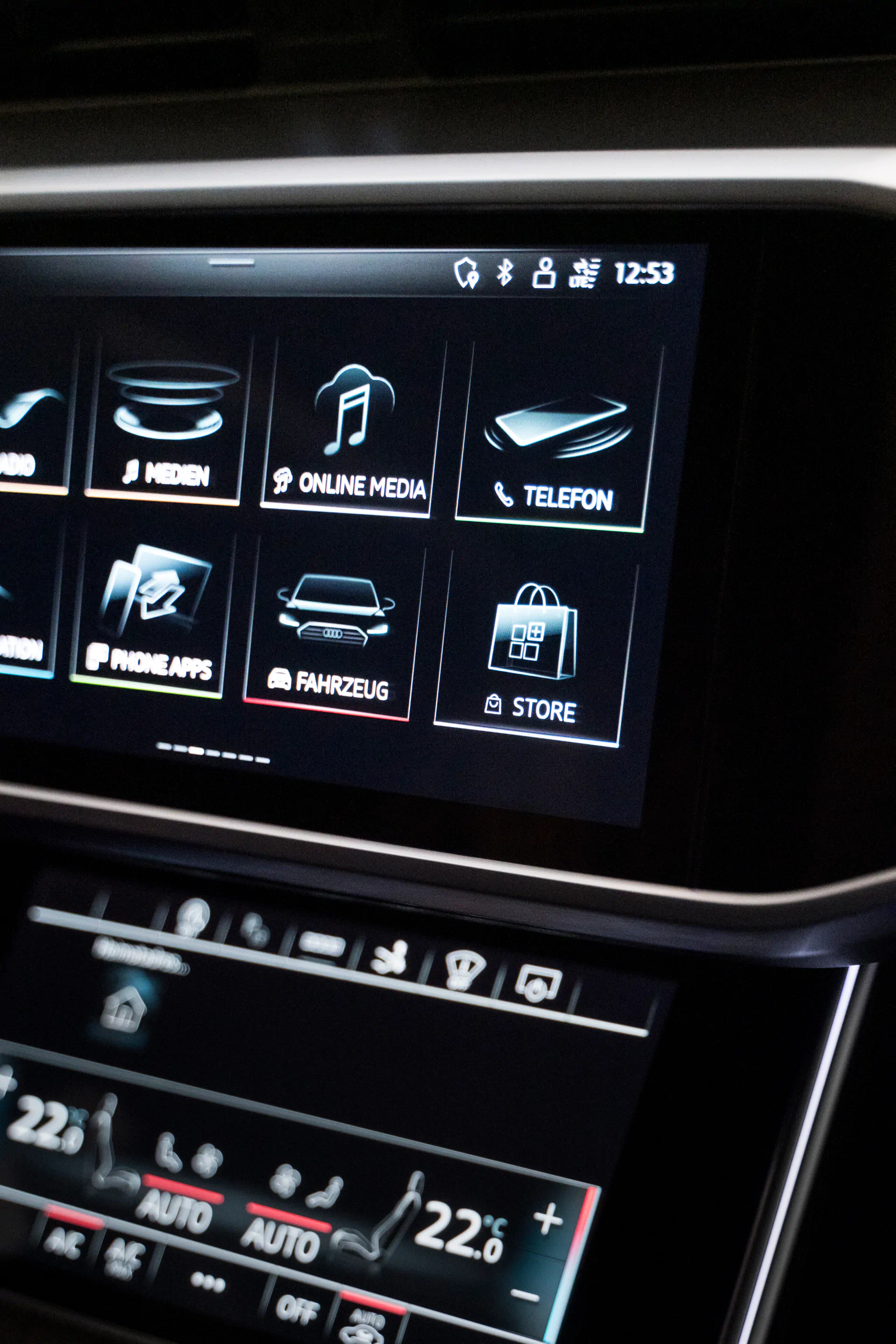 Close-up of the display showing the Audi Application Store.